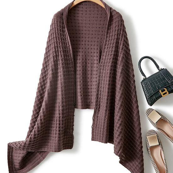COMOBOCA BROWN 100% Cashmere Scarf Solid Color Shawls with Buttons