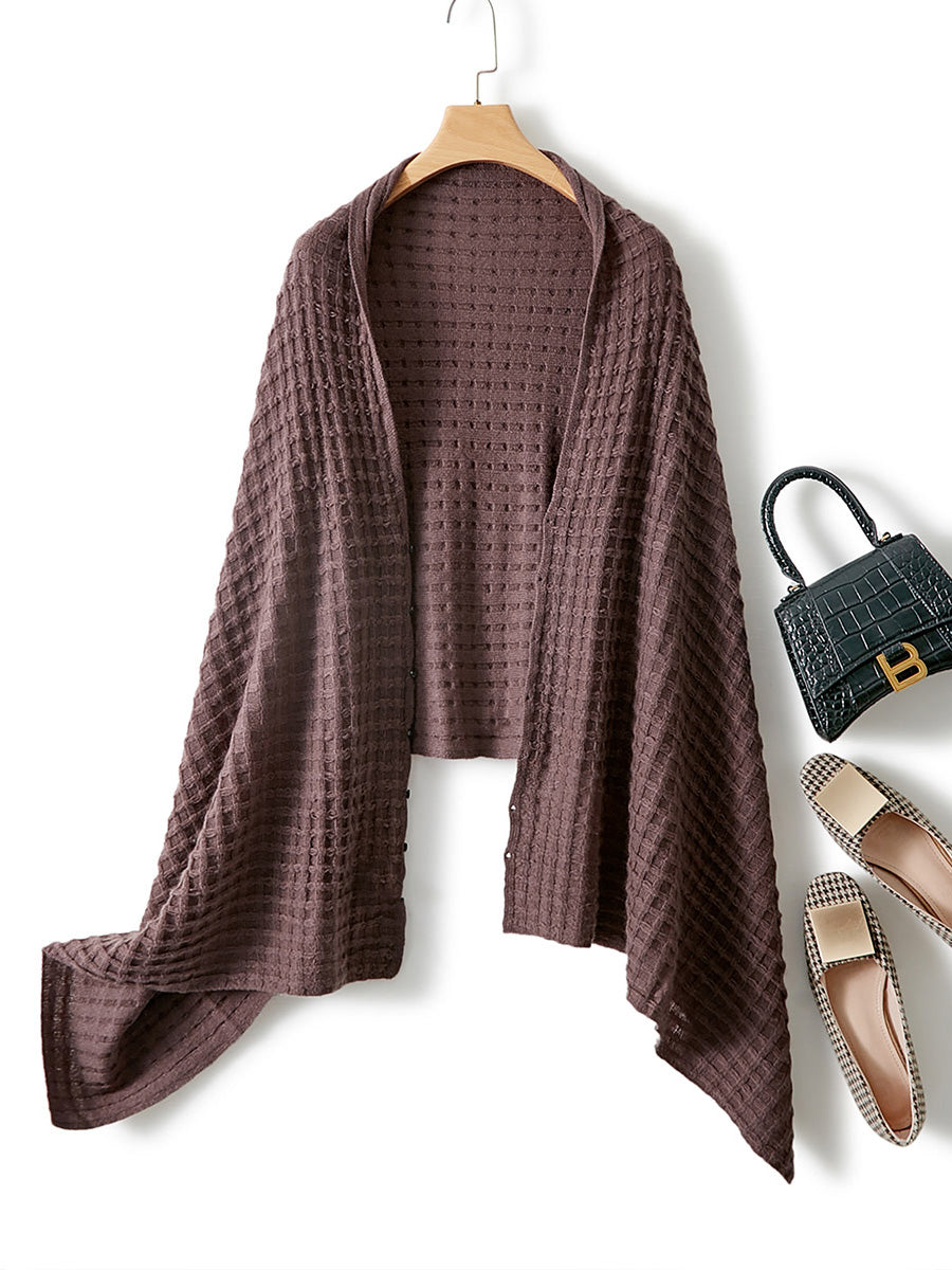 COMOBOCA BROWN 100% Cashmere Scarf Solid Color Shawls with Buttons