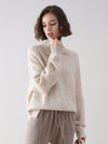 COMOBOCA 100% Cashmere Women's Diamond Knit Turtleneck Sweater