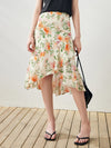 COMOBOCA 100% Mulberry Silk Women's Floral Ruffle Midi Skirt
