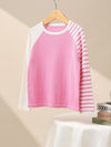 COMOBOCA 100% Wool Kid's Color Block Striped Sleeve Knit Sweater
