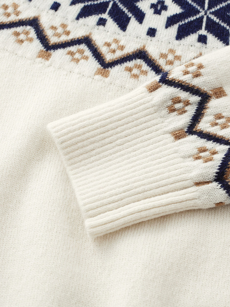 COMOBOCA 100% Wool Kids' Fair Isle Snowflake Round Neck Sweater