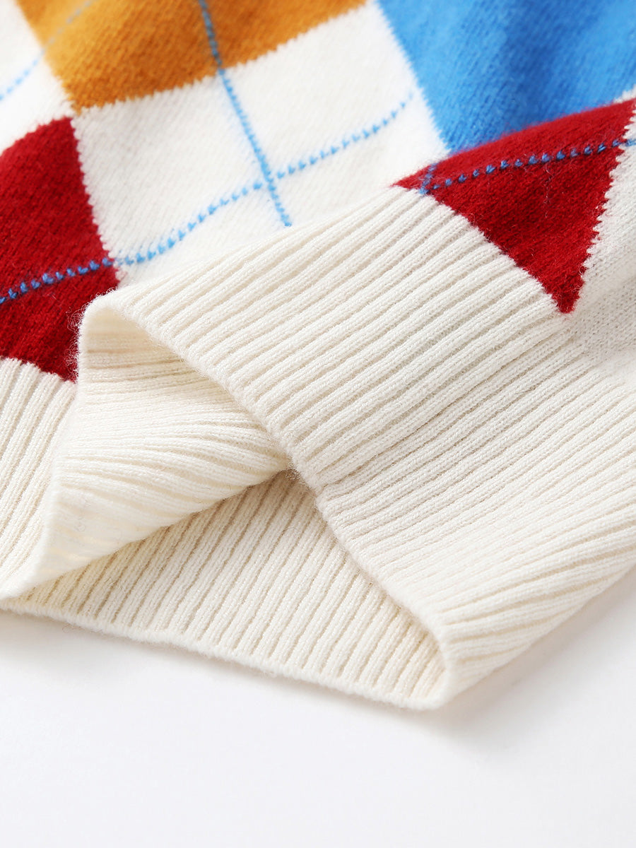 COMOBOCA 100% Cashmere Women's Argyle Pattern Colorful Knit Sweater