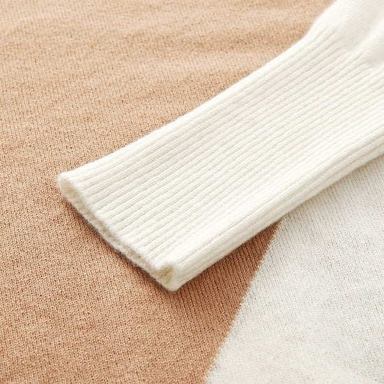 COMOBOCA 100% Cashmere Women's Color Block Turtleneck Sweater