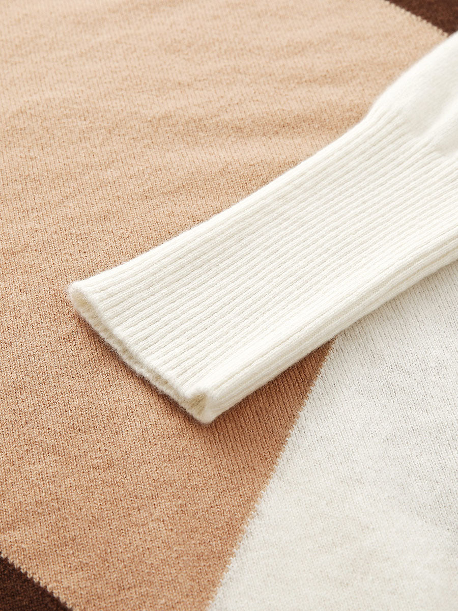 COMOBOCA 100% Cashmere Women's Color Block Turtleneck Sweater