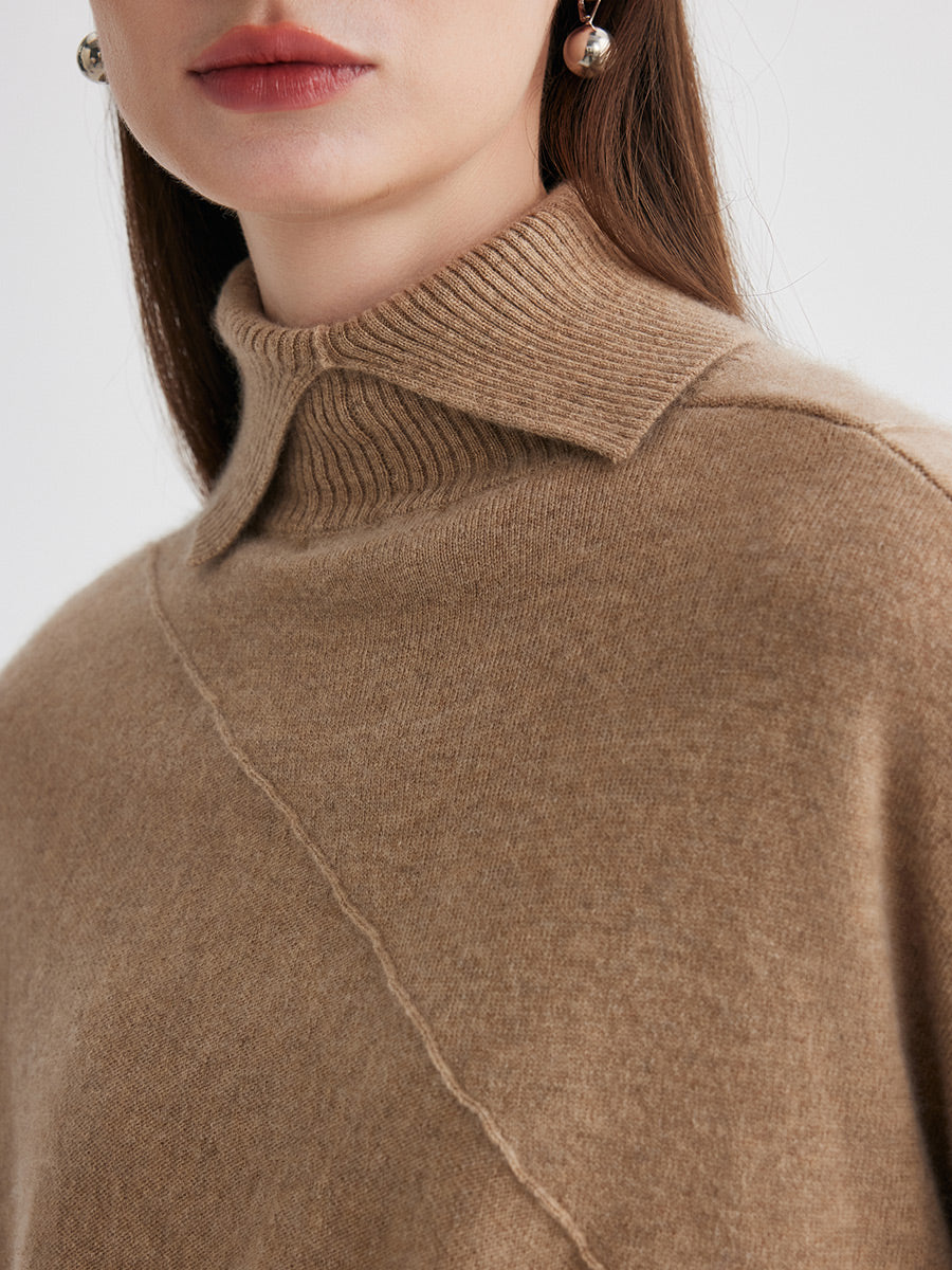 COMOBOCA 100% Cashmere Women's Asymmetric Turtleneck Sweater