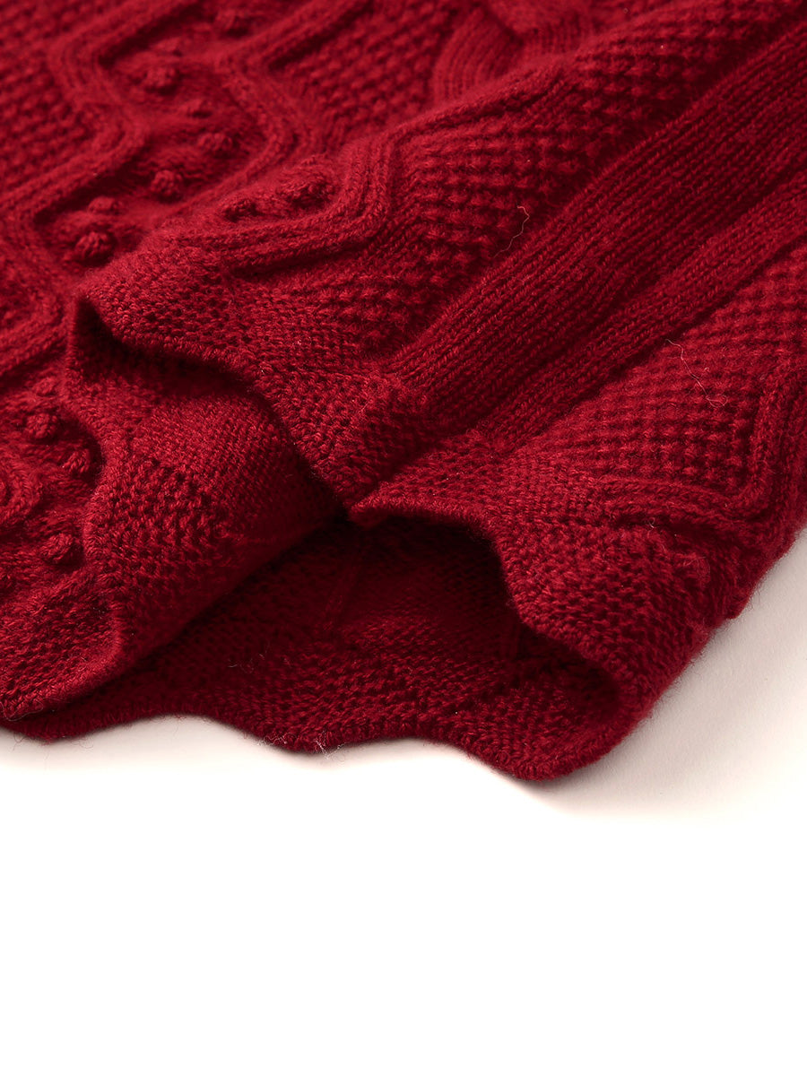 COMOBOCA 100% Wool Women's Vibrant Color Cable Knit Sweater
