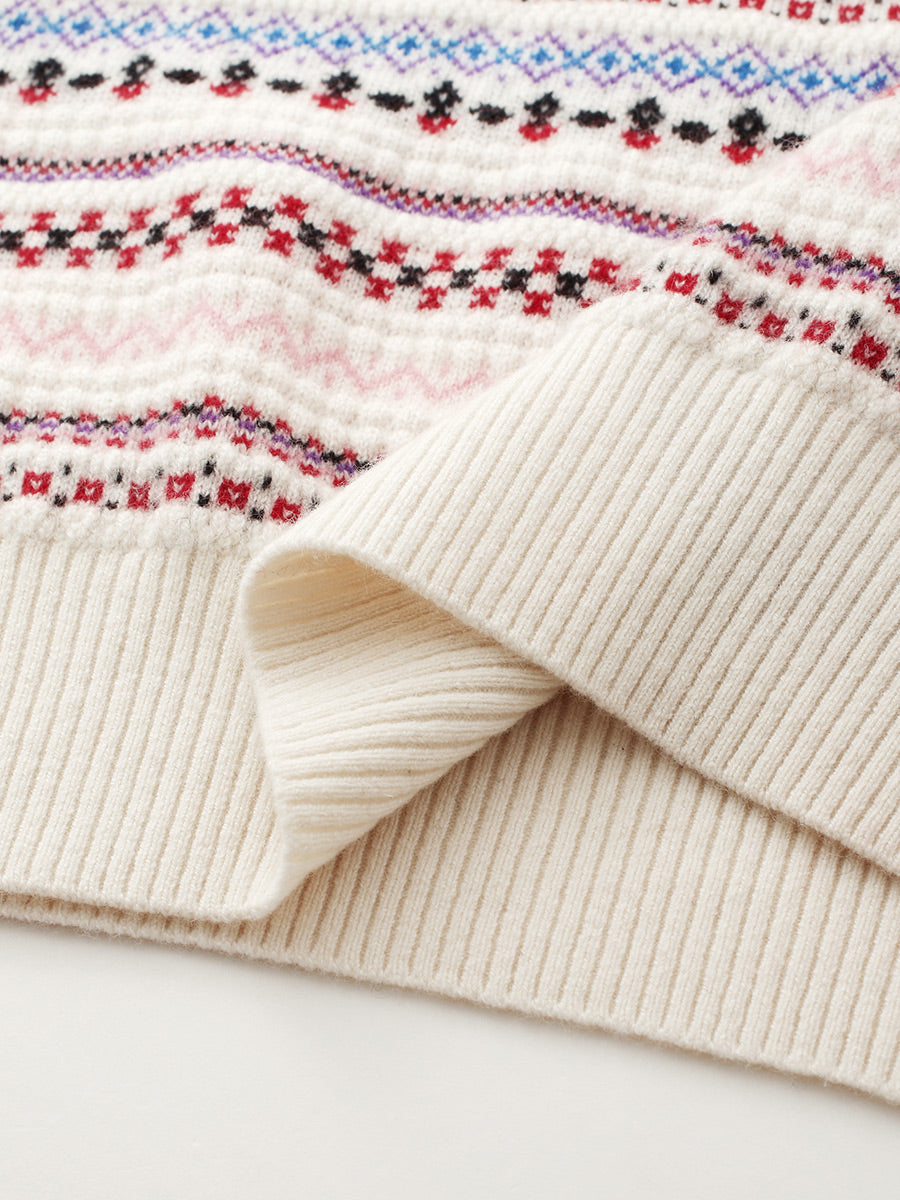 COMOBOCA 100% Cashmere Women's Fair Isle Round Neck Sweater