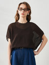 COMOBOCA Coffee Women's Crinkle Textured Blouse with Button Closure