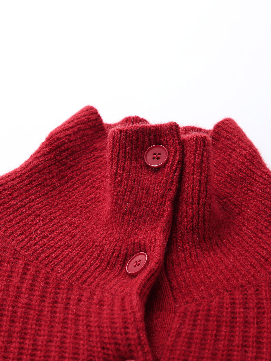 COMOBOCA 100% Cashmere Women's Button Neck Cable Knit Sweater