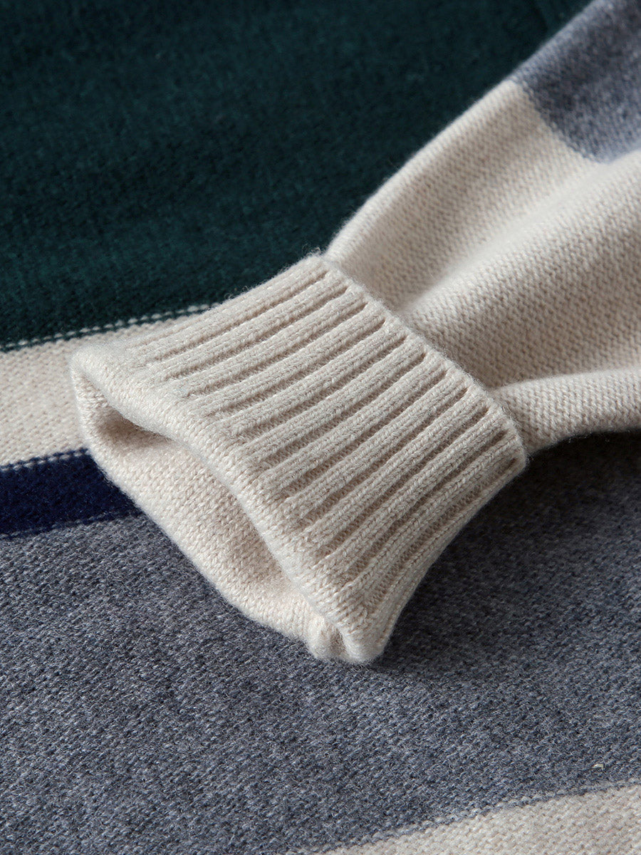 COMOBOCA 100% Wool Kids' Round Neck Striped Sweater
