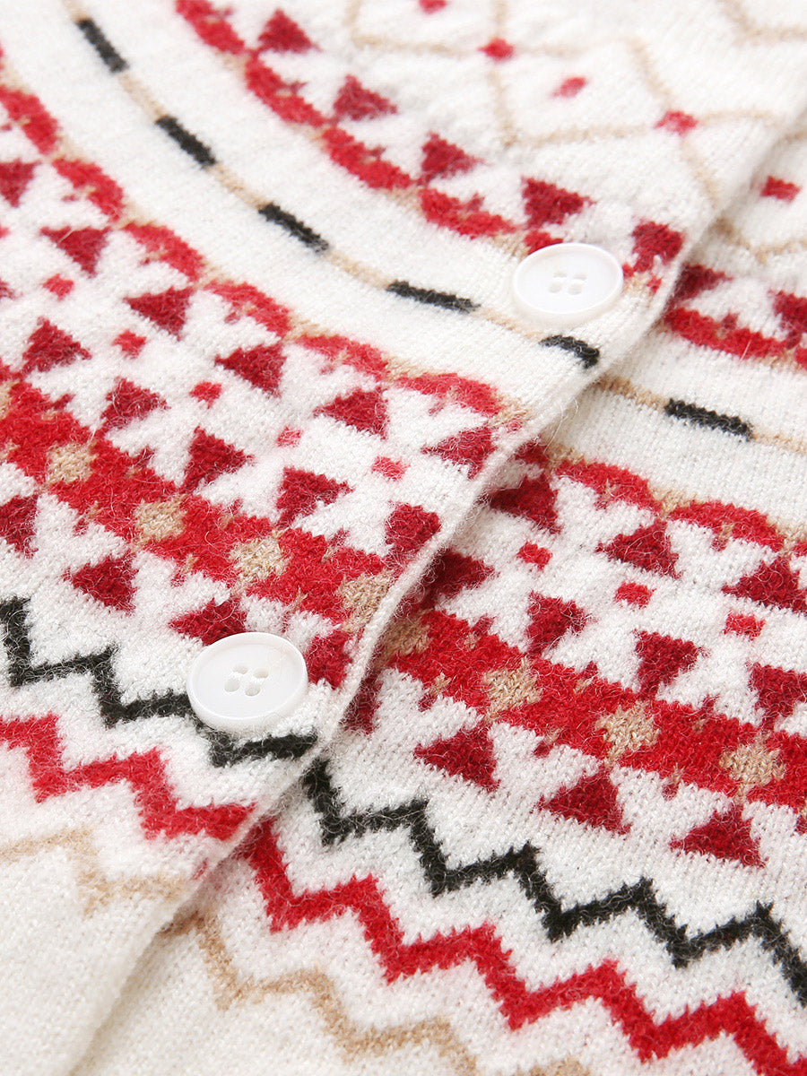 COMOBOCA 100% Cashmere Women's Fair Isle Button Front Cardigan