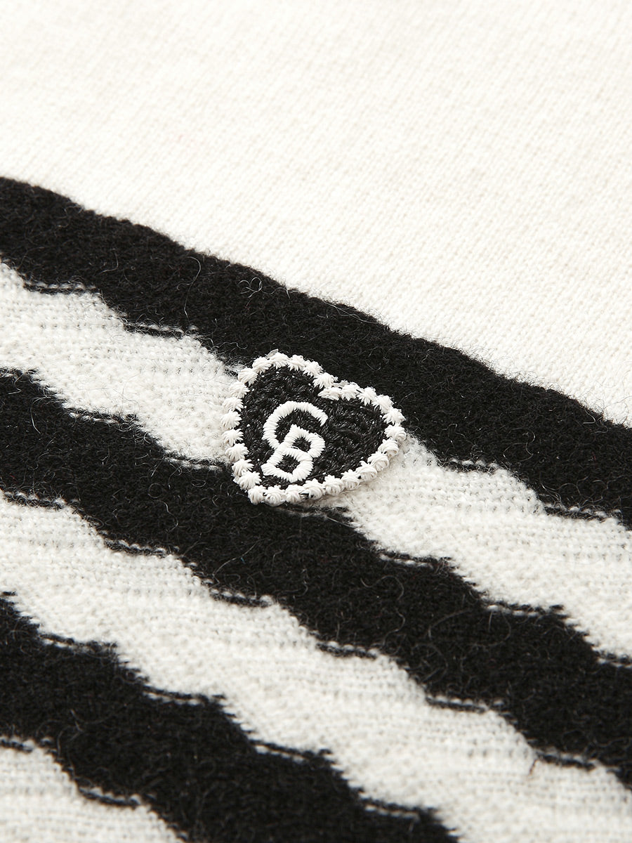 COMOBOCA 100% Cashmere Women's Striped Round Neck Sweater