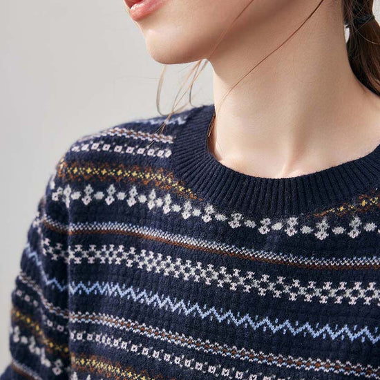 COMOBOCA 100% Cashmere Women's Fair Isle Round Neck Sweater