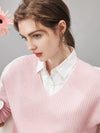 COMOBOCA 100% Cashmere Women's Ribbed V-Neck Knit Sweater