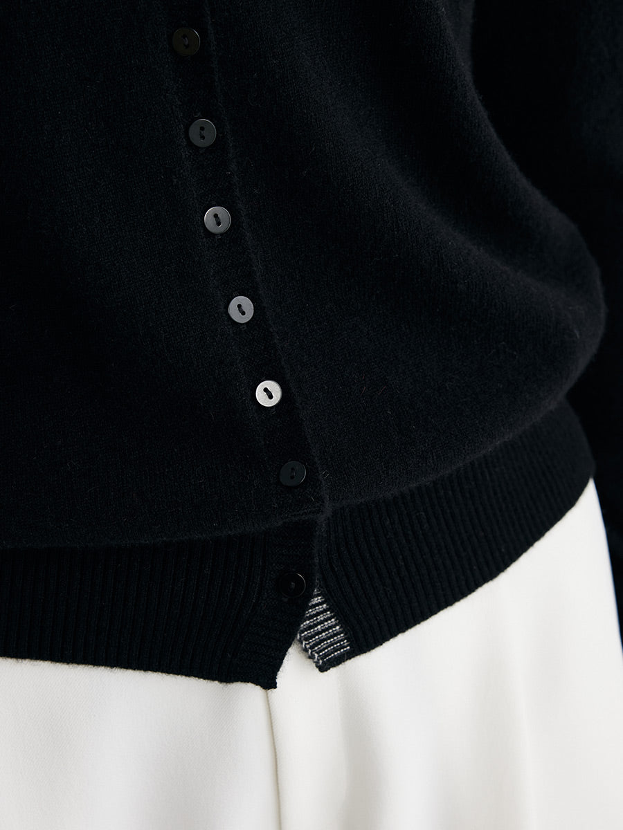 COMOBOCA 100% Cashmere Women's Turtleneck Button-Up Cardigan