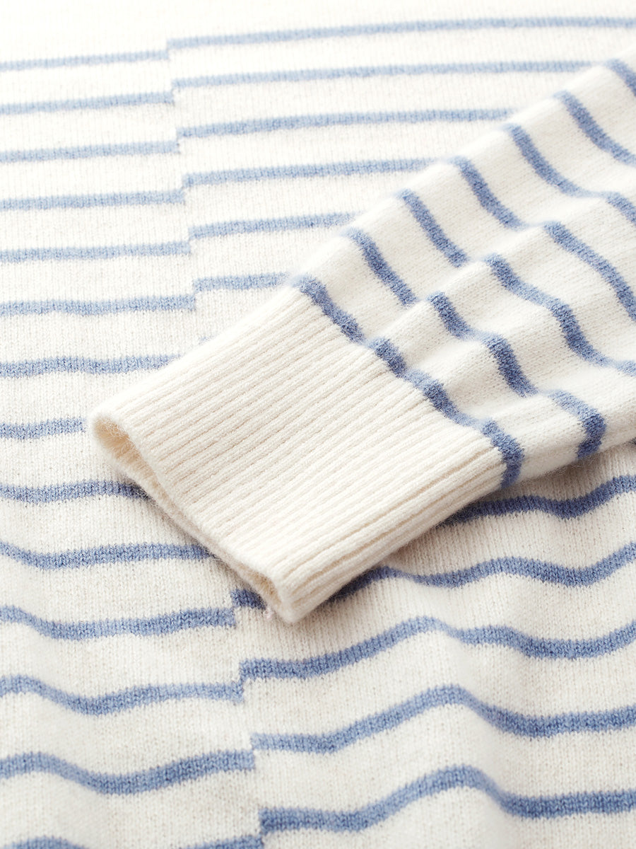 COMOBOCA 100% Cashmere Women's Striped Round Neck Sweater