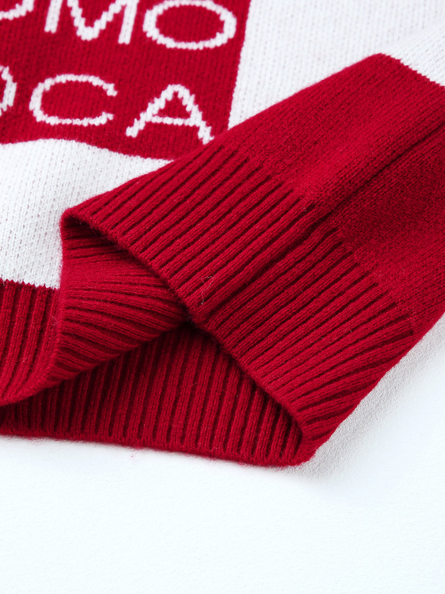 COMOBOCA 100% Wool Kids' Color Block Round Neck Sweater