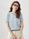 COMOBOCA Blue Women's Houndstooth Pattern Knit T-Shirt