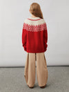 COMOBOCA 100% Wool Kids' Fair Isle Pattern Round Neck Sweater