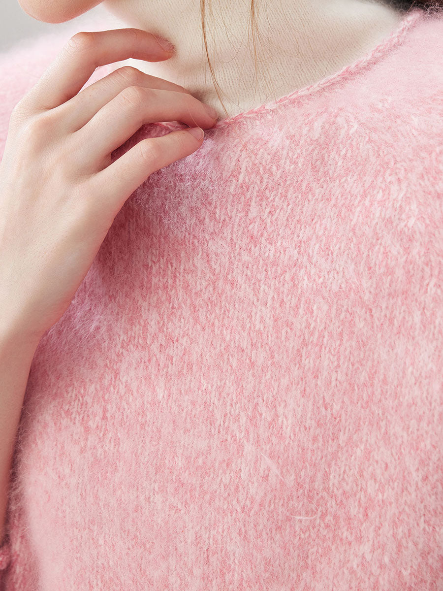 COMOBOCA 100% Wool Women's Fuzzy Round Neck Sweater