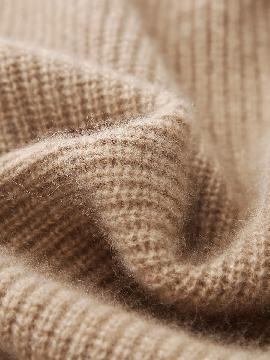 COMOBOCA 100% Cashmere Women's V-Neck Ribbed Button Cardigan