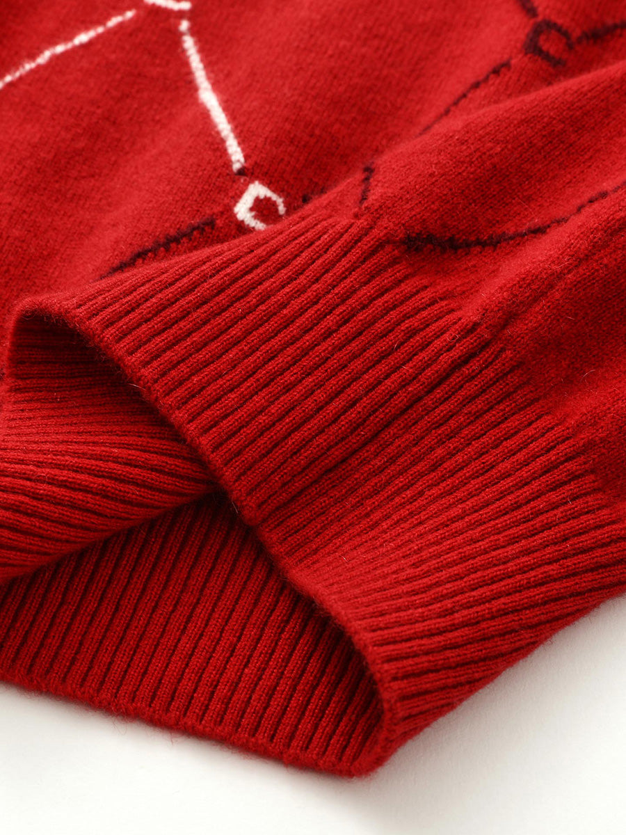 COMOBOCA 100% Cashmere Women's Diamond Patterned Round Neck Sweater