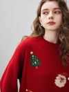 COMOBOCA Women's Wool Christmas Themed Round Neck Sweater