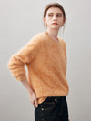 COMOBOCA 100% Wool Women's Fuzzy Round Neck Sweater