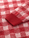 COMOBOCA 100% Cashmere Women's Checkered Round Neck Sweater