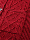 COMOBOCA 100% Wool Women's Cable Knit Long Front Button Coat