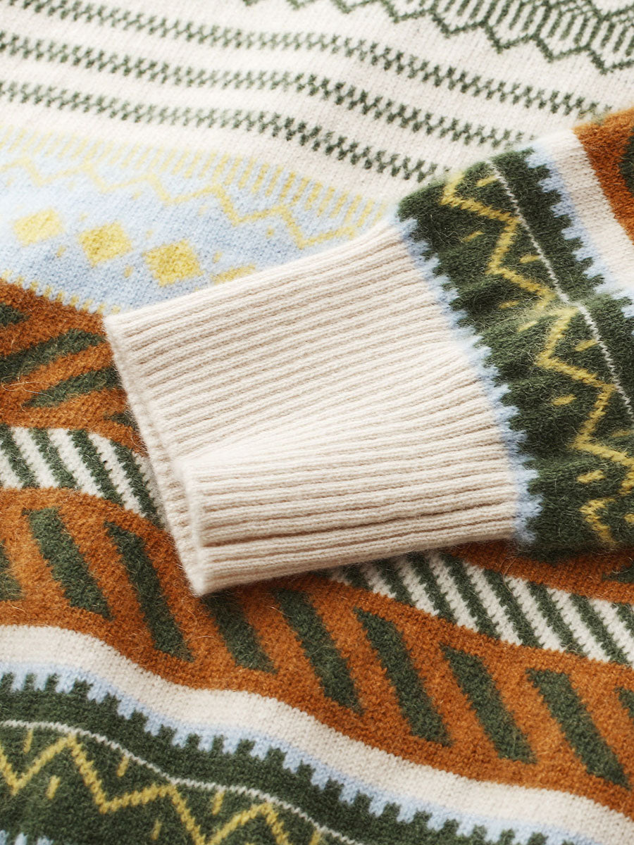 COMOBOCA 100% Cashmere Women's Fair Isle Round Neck Sweater