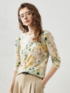 COMOBOCA Light Yellow Women's Floral Round Neck Sweater