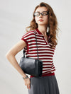 COMOBOCA Red Women's Striped Polo Knit T-Shirt