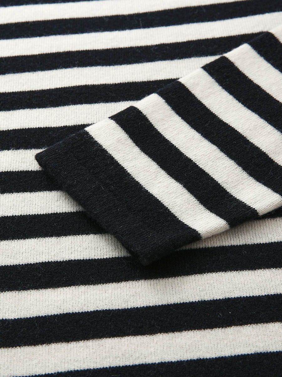 COMOBOCA 100% Wool Women's Striped Embroidered Sweater