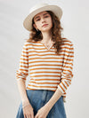 COMOBOCA Yellow Women's Striped Long Sleeve V-Neck T-Shirt