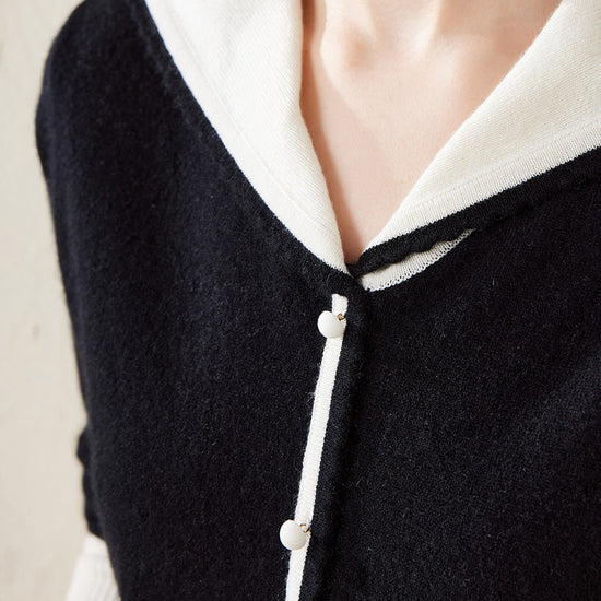 COMOBOCA 100% Cashmere Women's Sailor Collar Faux Cardigan