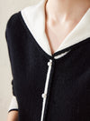 COMOBOCA 100% Cashmere Women's Sailor Collar Faux Cardigan