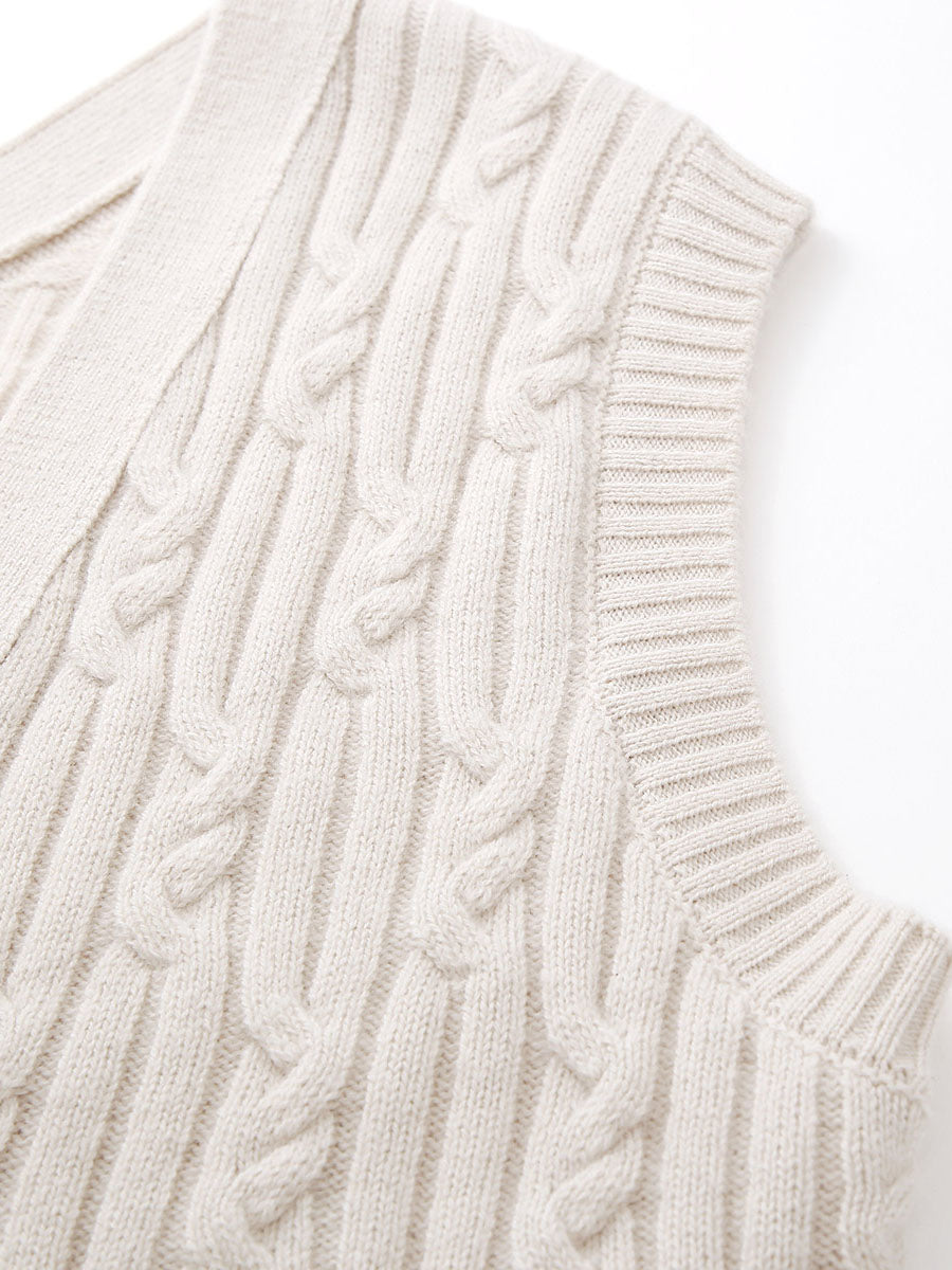 COMOBOCA 100% Wool Women's Cable Knit Button-Front Vest