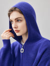 COMOBOCA 100% Cashmere Women's Ribbed Half Zip Knit Hoodie