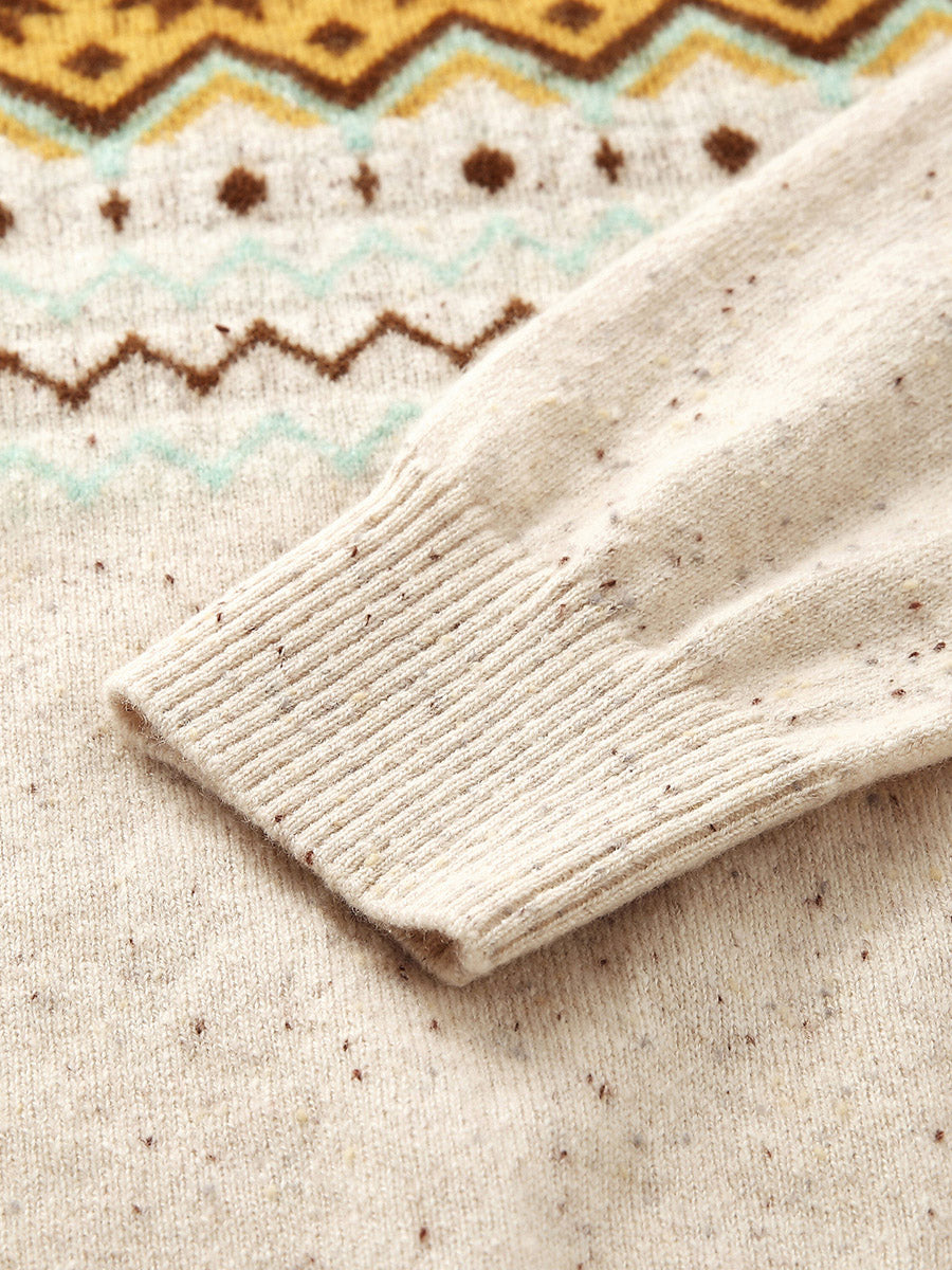 COMOBOCA 100% Cashmere Women's Fair Isle Round Neck Knit Sweater