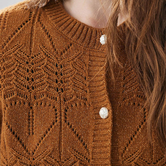 COMOBOCA Women's Chic Heart Patterned Button Cardigan
