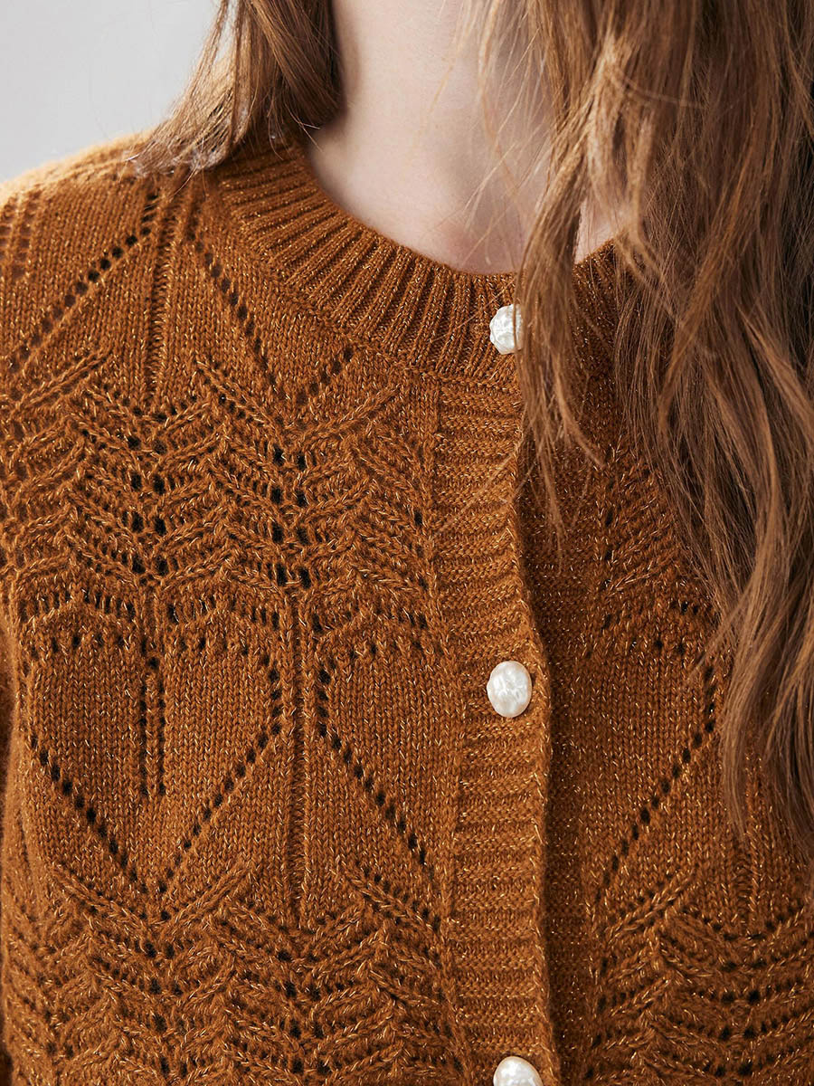 COMOBOCA Women's Chic Heart Patterned Button Cardigan