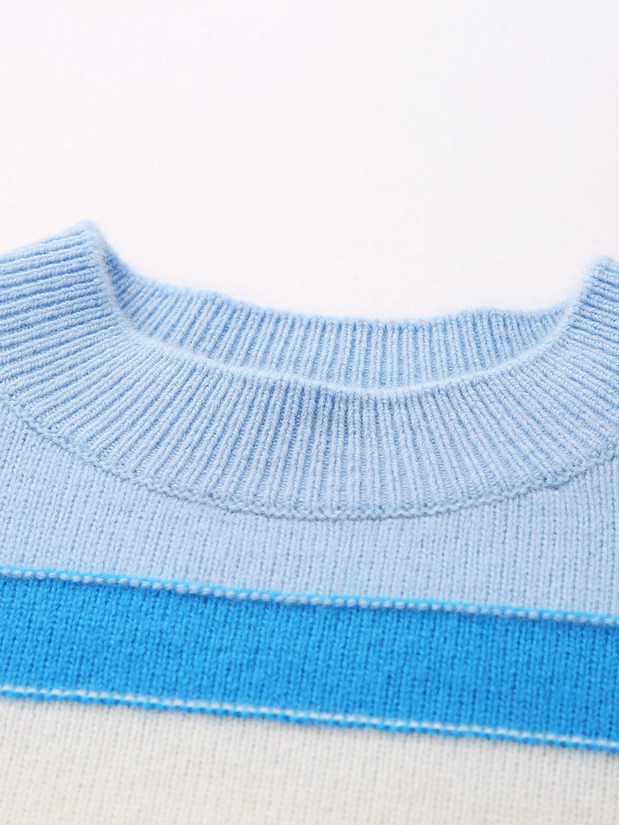 COMOBOCA 100% Wool Kids' Geometric Color Block Striped Knit Sweater