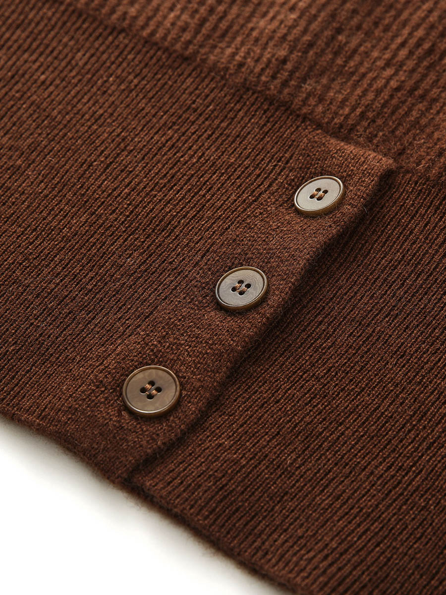 COMOBOCA 100% Cashmere Women's Round Neck Button Ribbed Knit Sweater