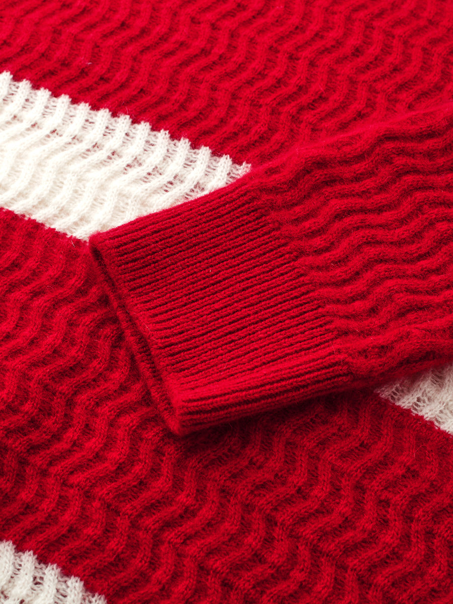 COMOBOCA 100% Cashmere Women's Striped Round Neck Sweater