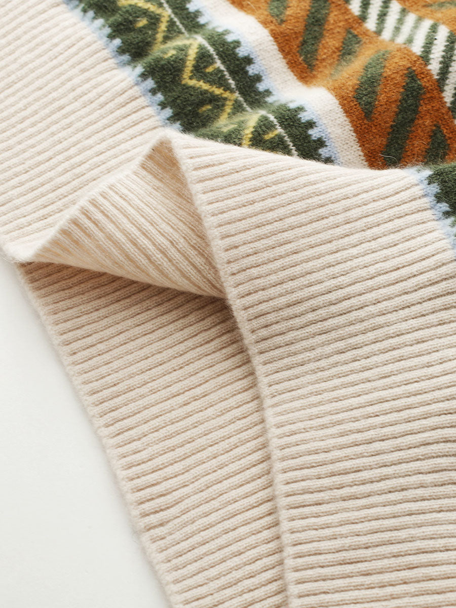 COMOBOCA 100% Cashmere Women's Fair Isle Round Neck Sweater