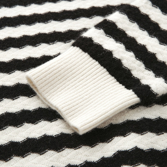COMOBOCA 100% Cashmere Women's Striped Round Neck Sweater