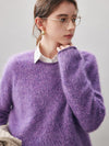 COMOBOCA 100% Wool Women's Fuzzy Round Neck Sweater