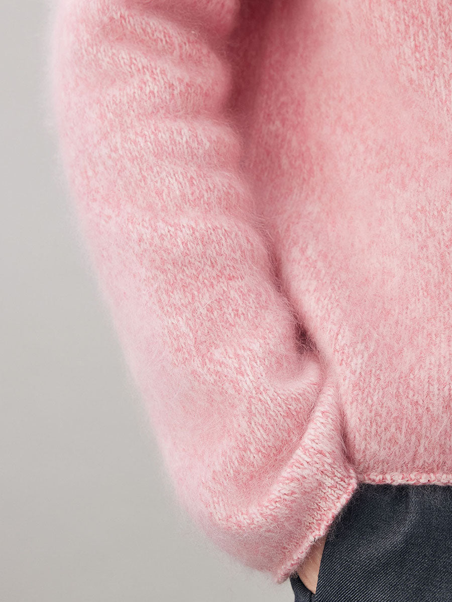 COMOBOCA 100% Wool Women's Fuzzy Round Neck Sweater